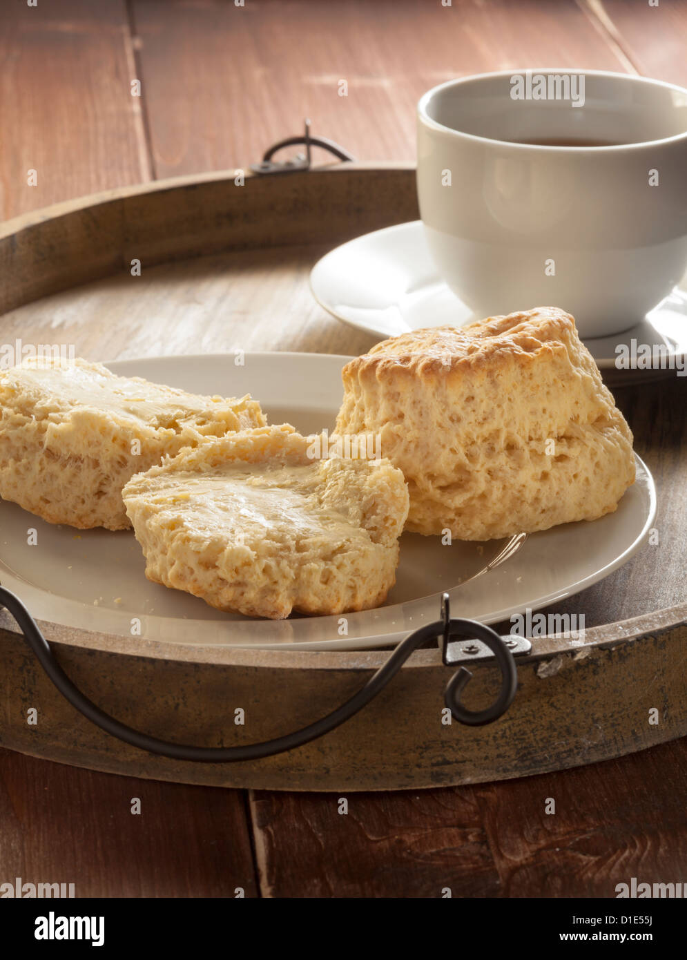 Scones with cup of tea Stock Photo
