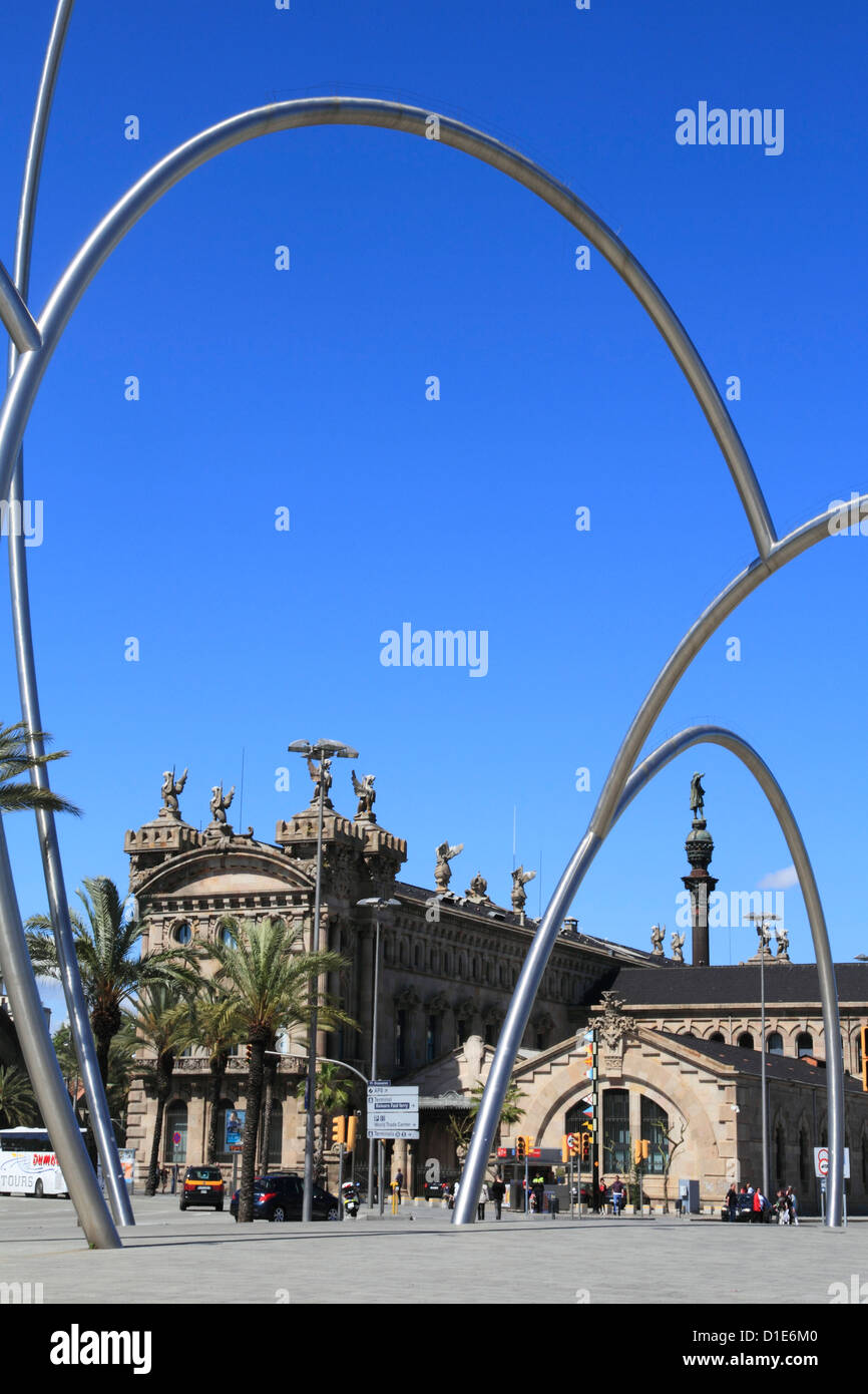 Port area, with Columbus column in distance, Barcelona, Catalunya ...