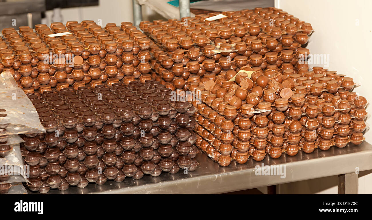 Chocolates in manufacturing area of La Mare Distillery where black