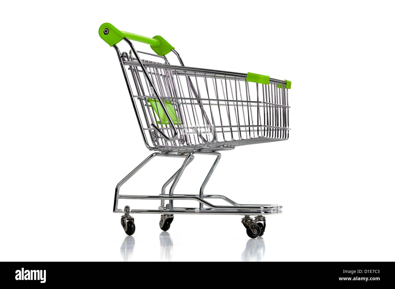 Green shopping cart isolated in white Stock Photo