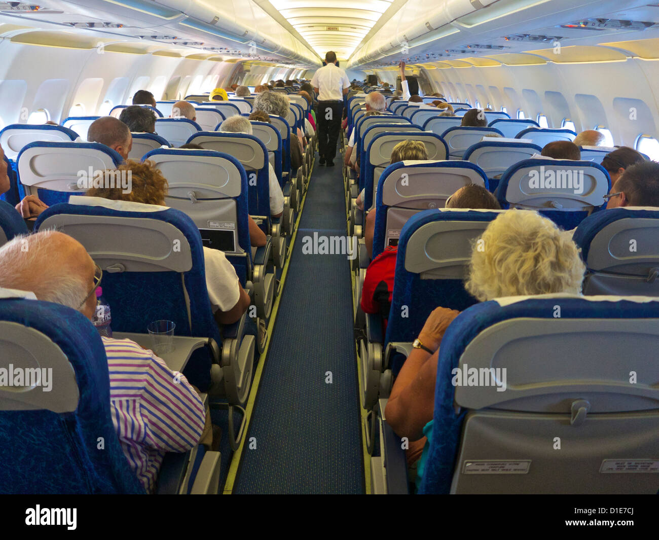 Airbus A320 plane inside cabin with passengers, France, Europe Stock Photo