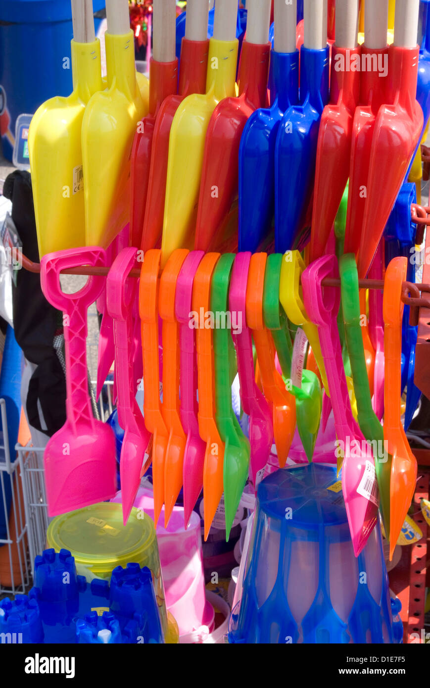 Coloured beach toys, Broadstairs, Kent, England, United Kingdom, Europe Stock Photo