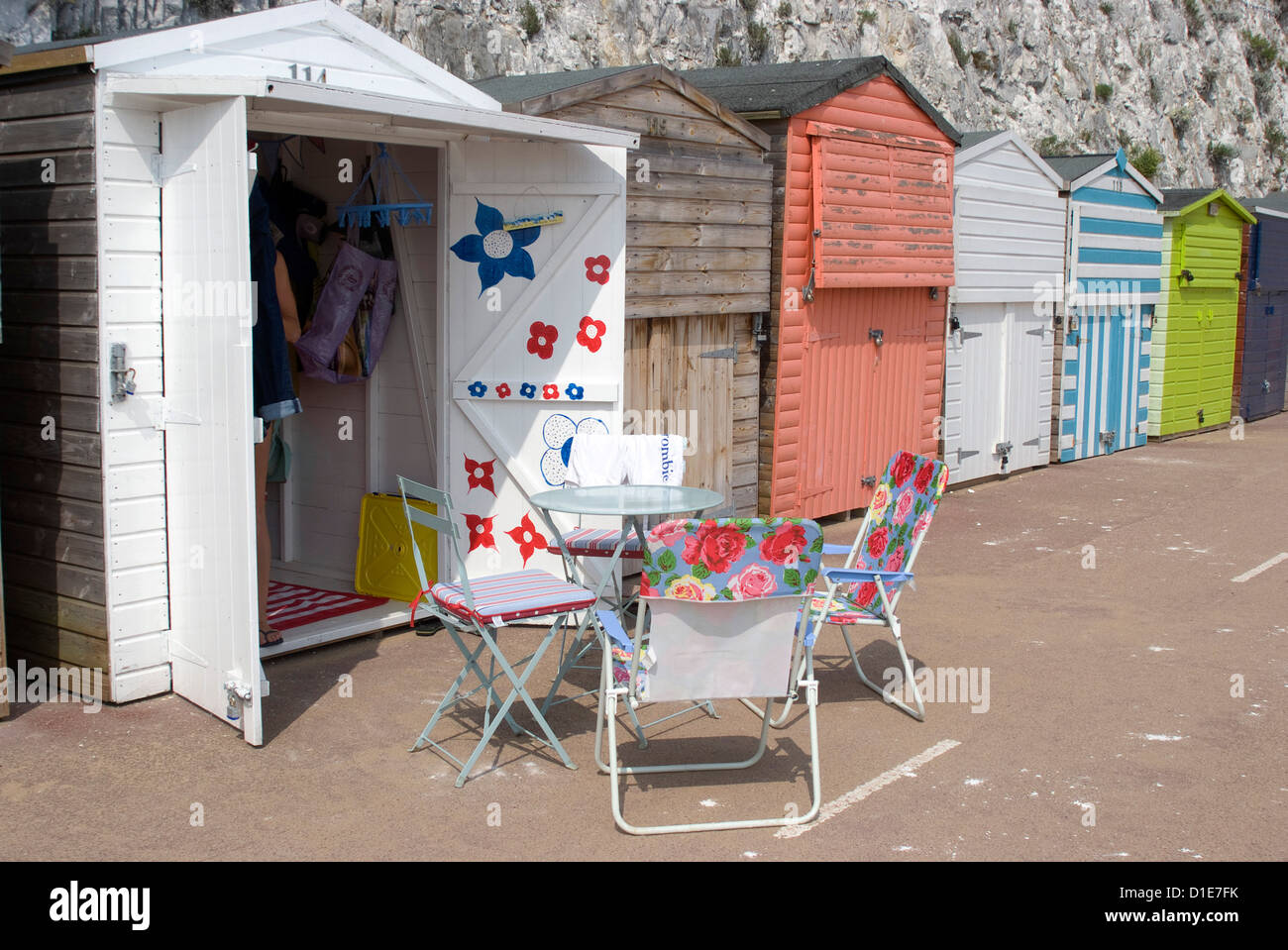 Beach huts, Stone Bay, Broadstairs, Kent, England, United Kingdom, Europe Stock Photo