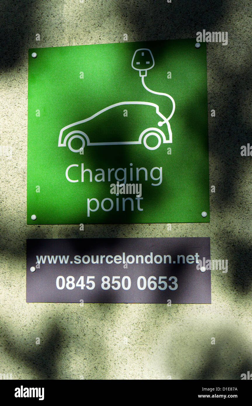 Sign for a charging point for electrical vehicles in a south London car park. Stock Photo