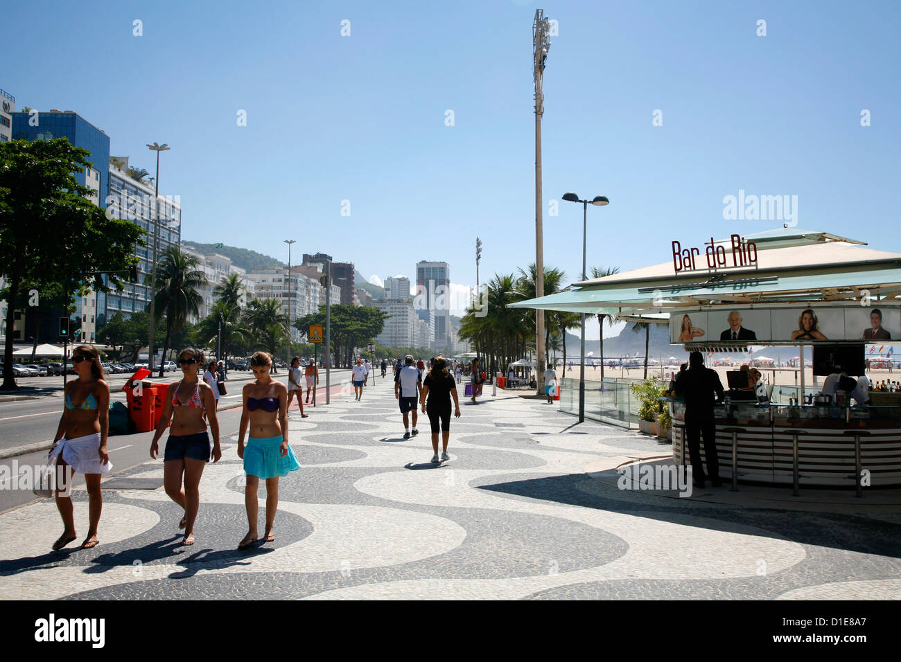 People walking on Copacabana beach promenade, Rio de Janeiro, Brazil, South America Stock Photo