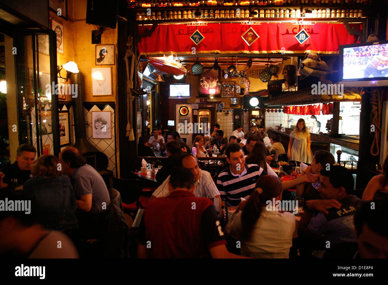 People in a restaurant in the Vila Madalena area known for its bars, restaurants and nighlife, Sao Paulo, Brazil, South America Stock Photo