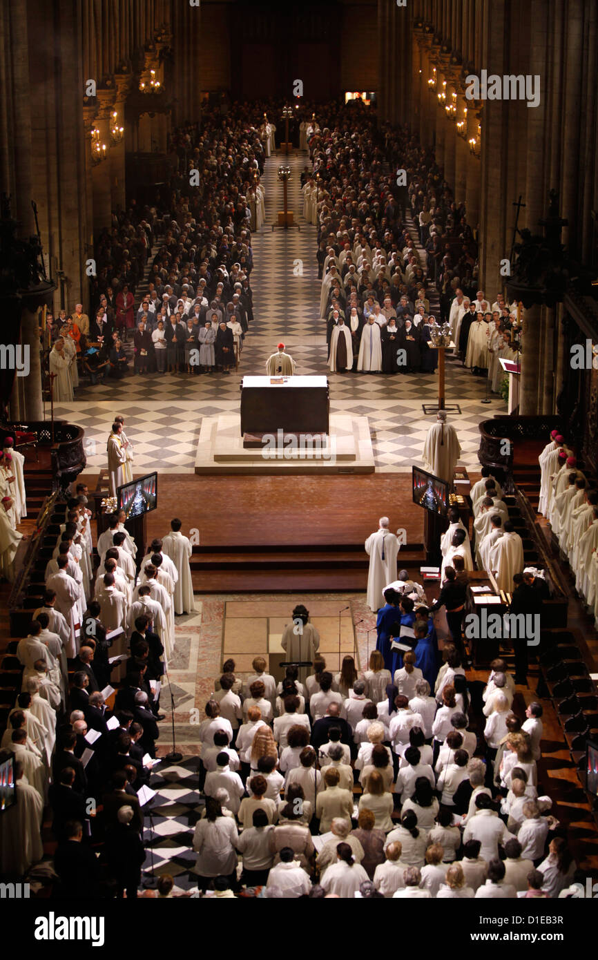 Easter week celebration (Chrism mass) in Notre Dame Cathedral, Paris, France, Europe Stock Photo