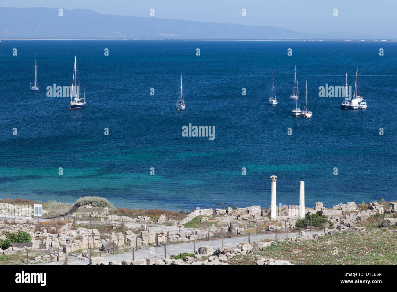 Carthaginian ruins of Tharros village, Sinis peninsula, Cabras, Oriastano province, Sardinia, Italy, Mediterranean, Europe Stock Photo