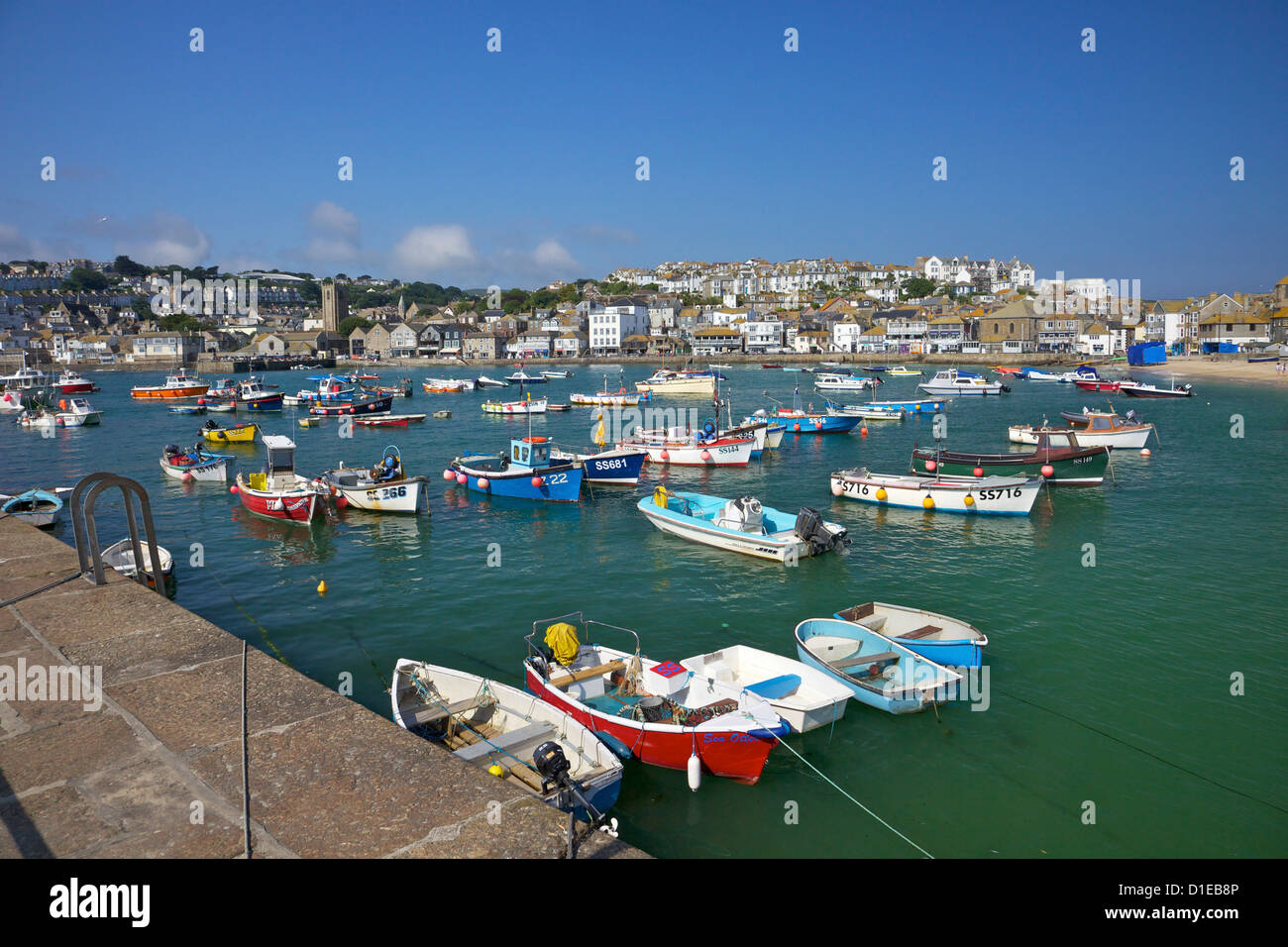 Summer sunshine on boats in the old harbour, St. Ives, Cornwall, England, United Kingdom, Europe Stock Photo