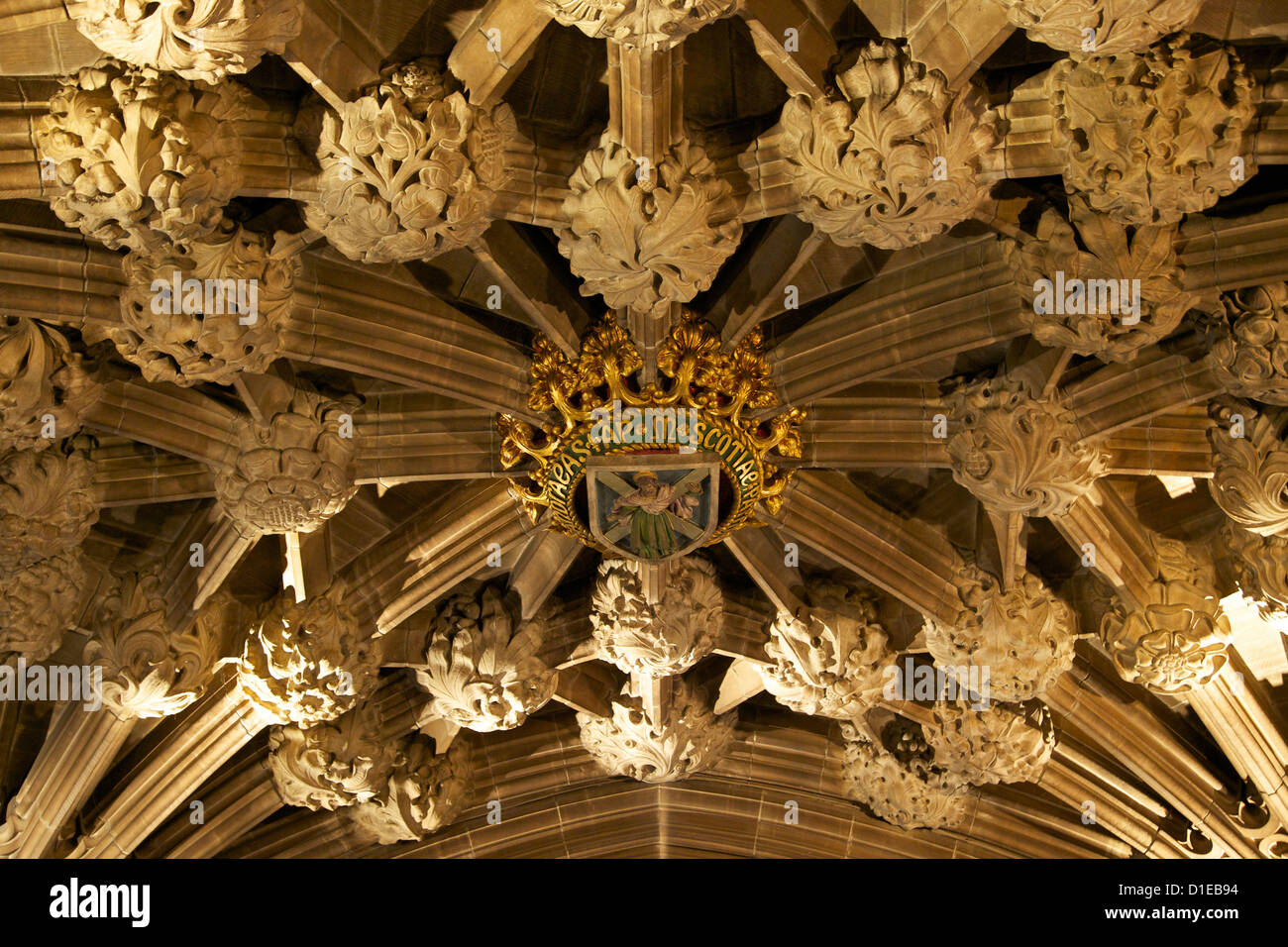 Roof at entrance to the Thistle chapel, St. Giles Cathedral, Old town, Edinburgh, Scotland, United Kingdom, Europe Stock Photo
