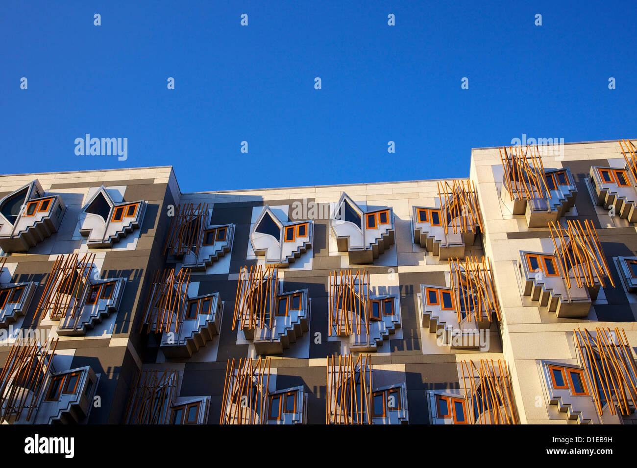 Exterior of New Scottish Parliament building, architect Enric Miralles, Holyrood, Edinburgh, Scotland, United Kingdom, Europe Stock Photo