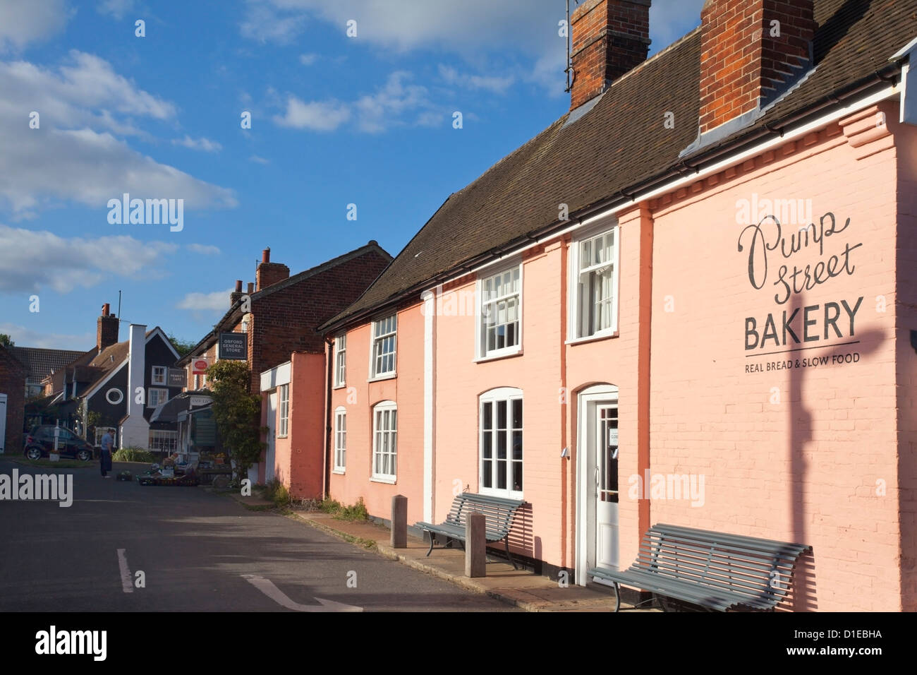 Bakery in a Suffolk Pink building on Pump Street, Orford, Suffolk, England, United Kingdom, Europe Stock Photo