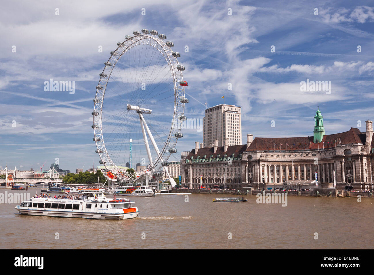 The River Thames with the London Eye, London, England, United Kingdom, Europe Stock Photo