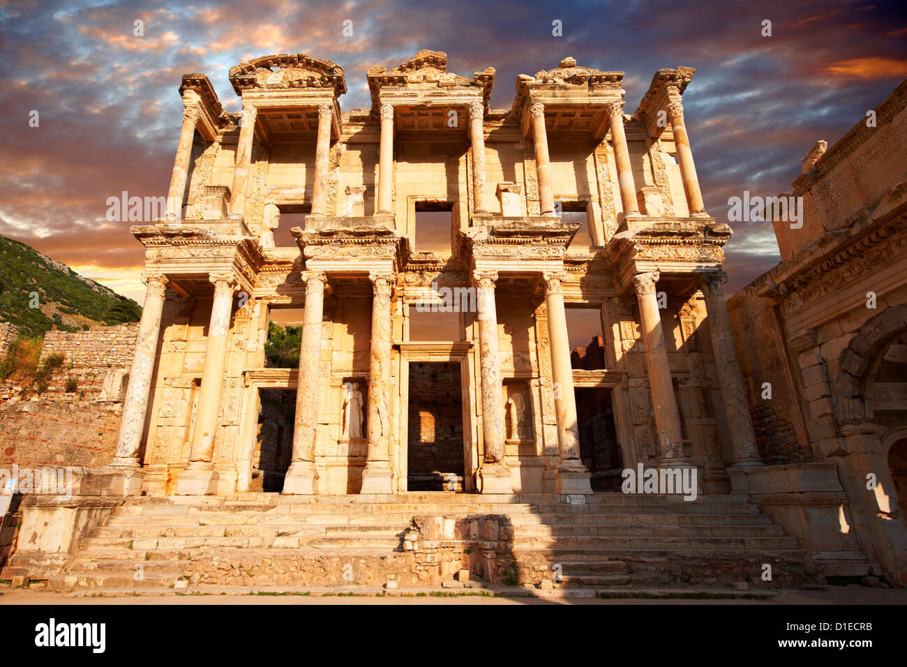 Picture of The library of Celsusat sunrise . Images of the Roman ruins of Ephasus, Turkey. Stock Picture & Photo art prints 1 Stock Photo