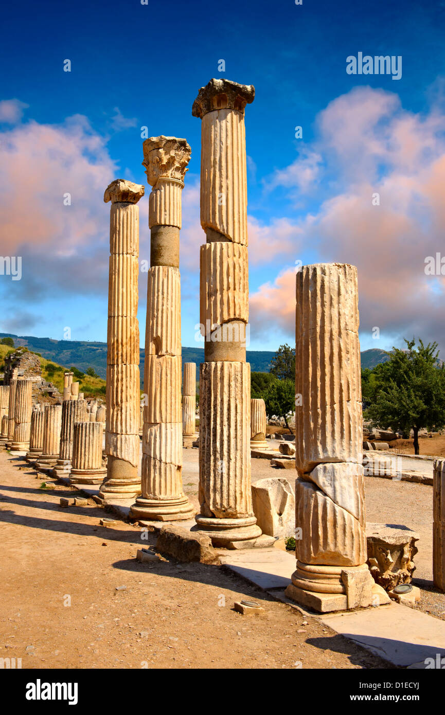 Pillars of The Basilica, 1st Century A.D. Ephesus Archaeological Site, Anatolia, Turkey. Stock Photo