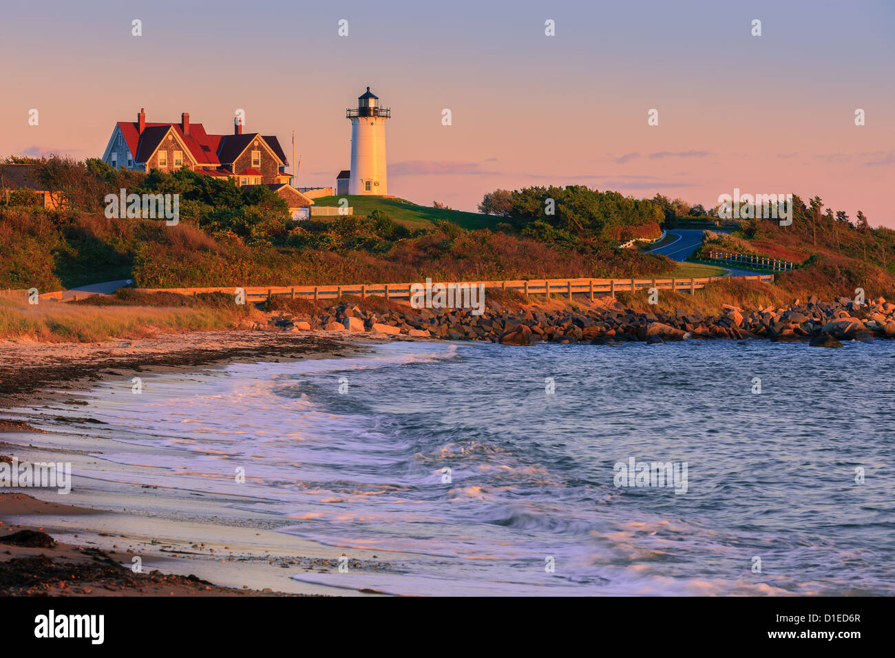 Nobska Point Light is a lighthouse located on the southwestern tip of Cape Cod, Massachusetts. Stock Photo