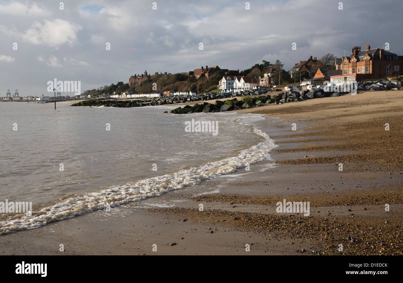 Beach low tide winter Felixstowe, Suffolk, England Stock Photo