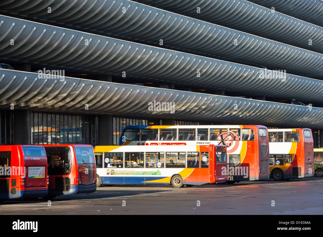 The iconic 1960's concrete Preston Bus Station that is threatened to be demolished by the council. Stock Photo