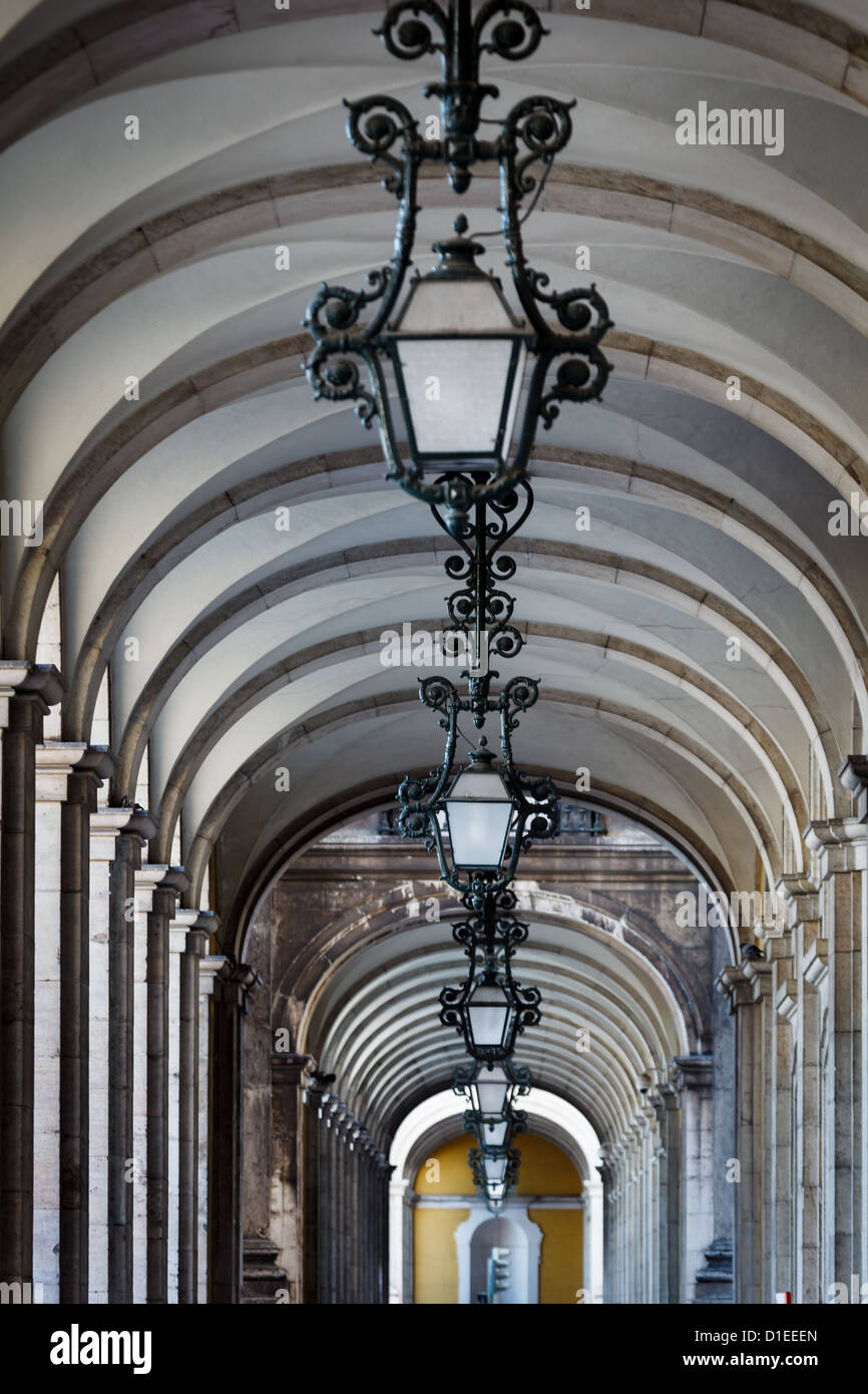 Closeup Of Long White Marble Columns And Vaulted Ceiling
