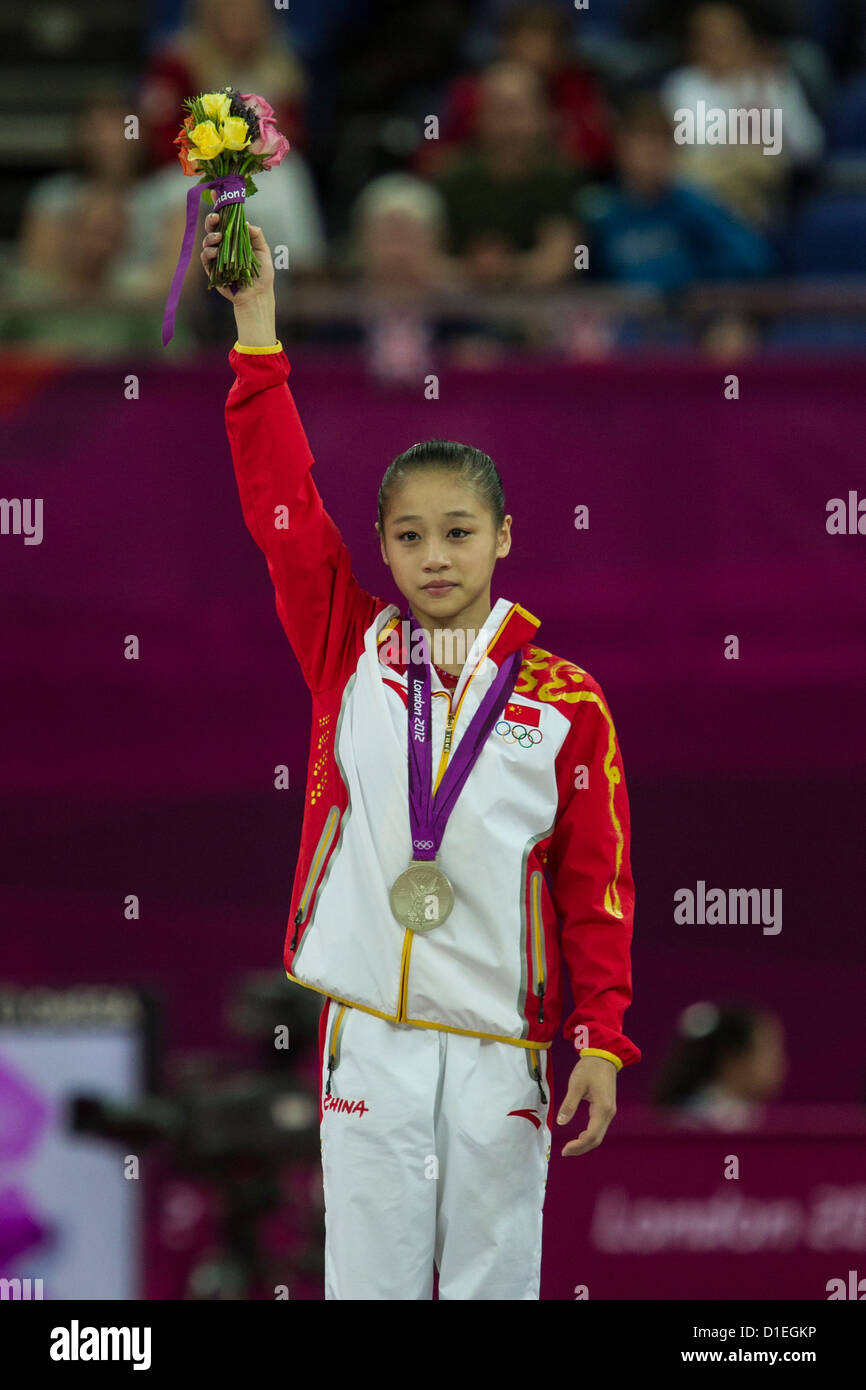 Sui Lu (CHN) winner of the silver medal in the Women's Balance Beam Final at the 2012 Olympic Summer Games, London, England. Stock Photo