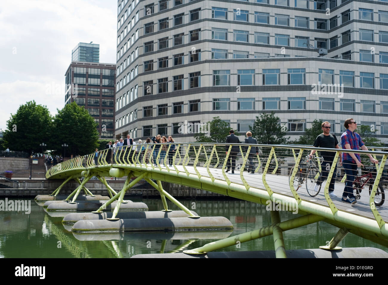The floating pontoon bridge in the North Quay at Canary Wharf, London