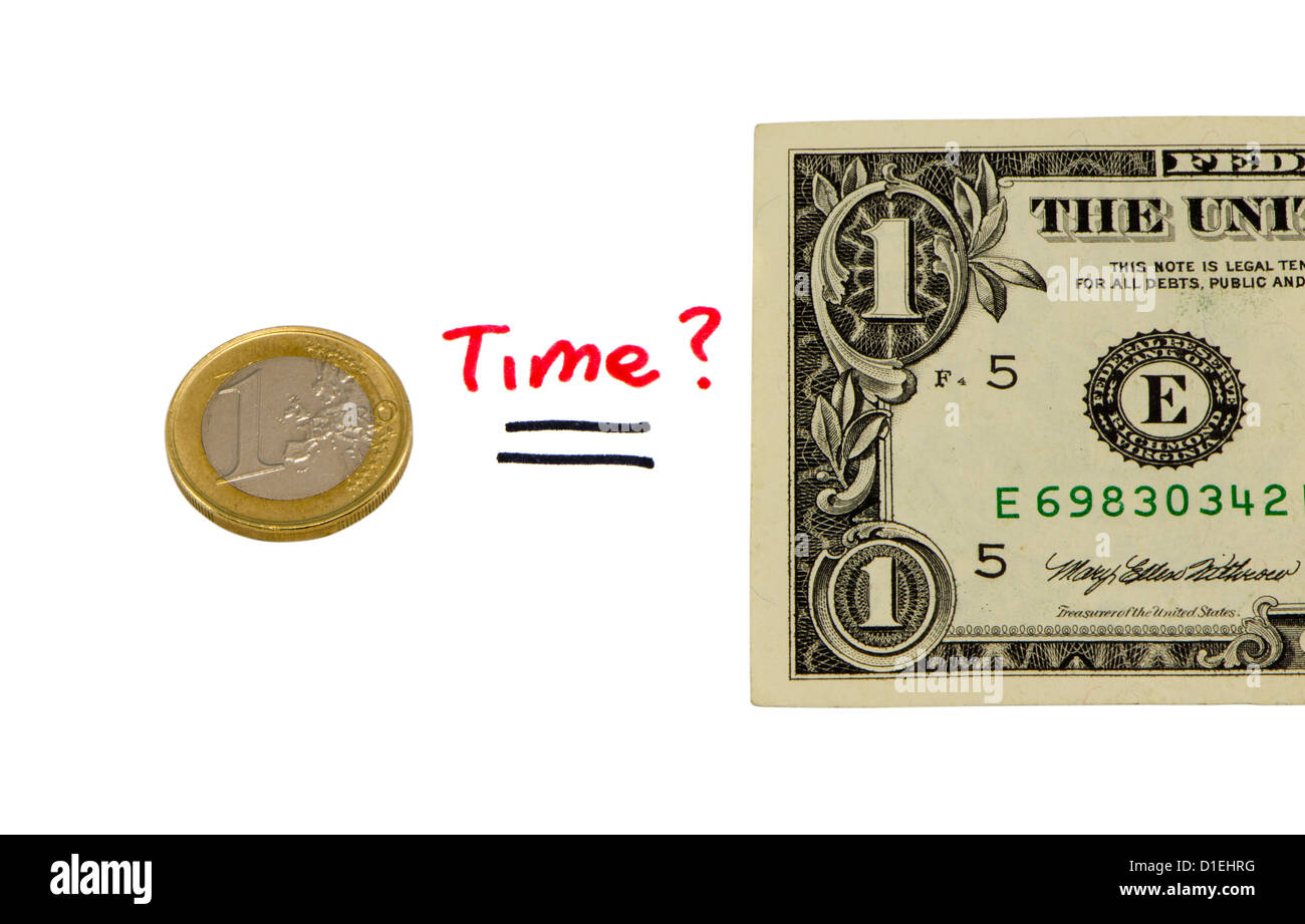 concept compare european euro coin and usd dollar paper money. Stock Photo