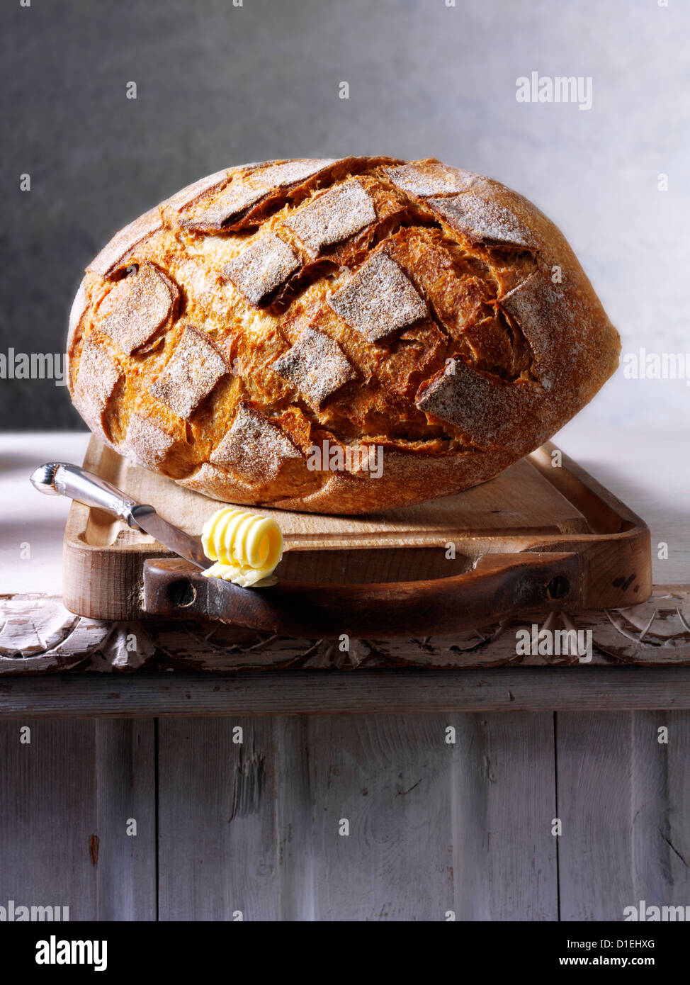 Artisan organic wholemeal bread loaf Stock Photo