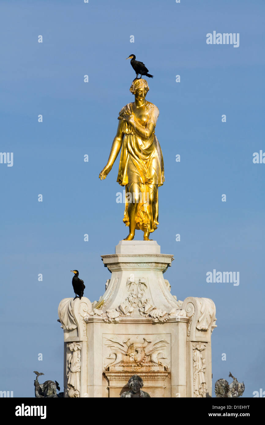 The Arethusa 'Diana' Fountain Bushy Park UK, shown after re-gilding, restoration and cleaning (but with a little new bird mess). Stock Photo
