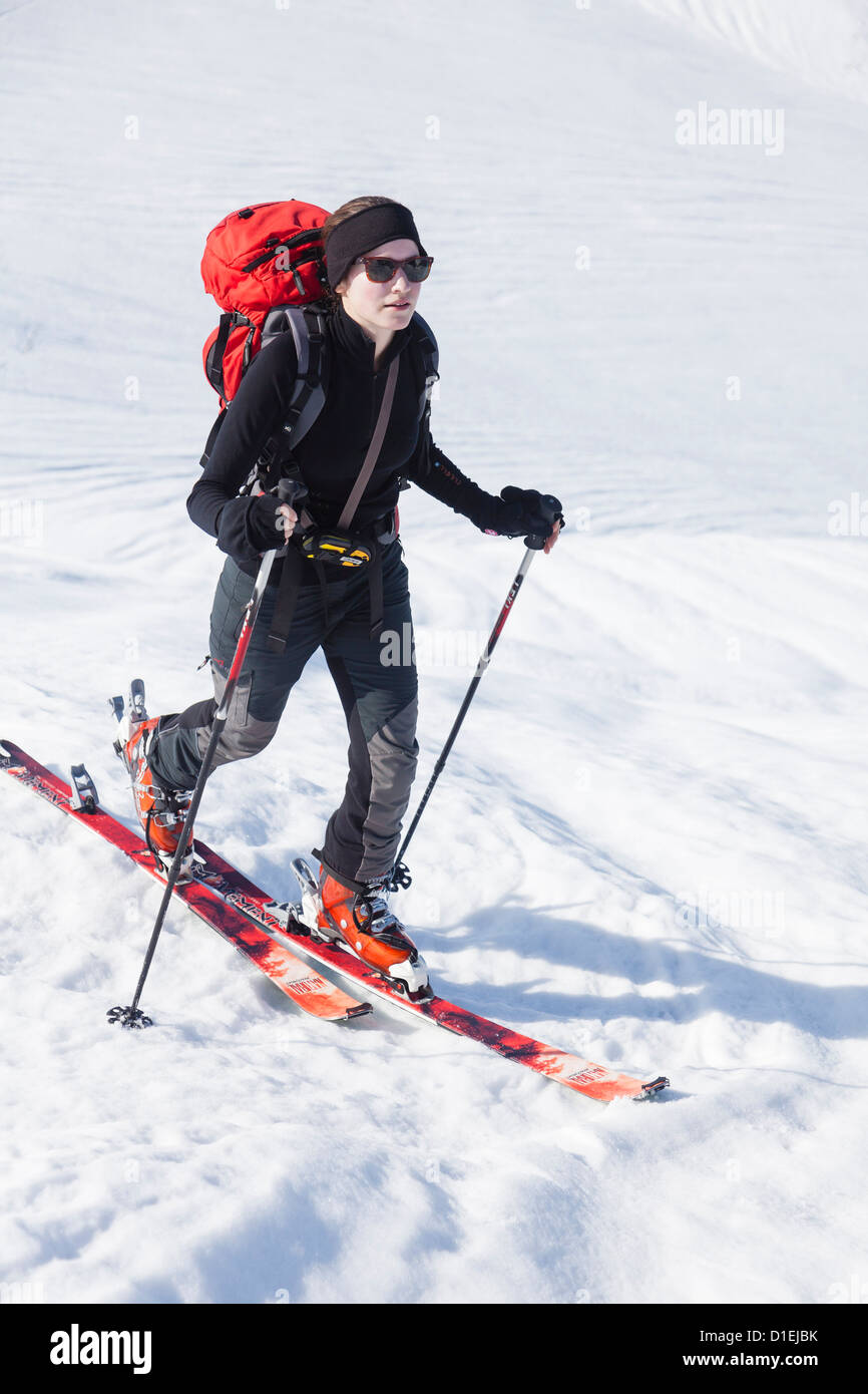 Young woman ski mountaineering at the Gosaukamm, Tennengau, Austria Stock Photo
