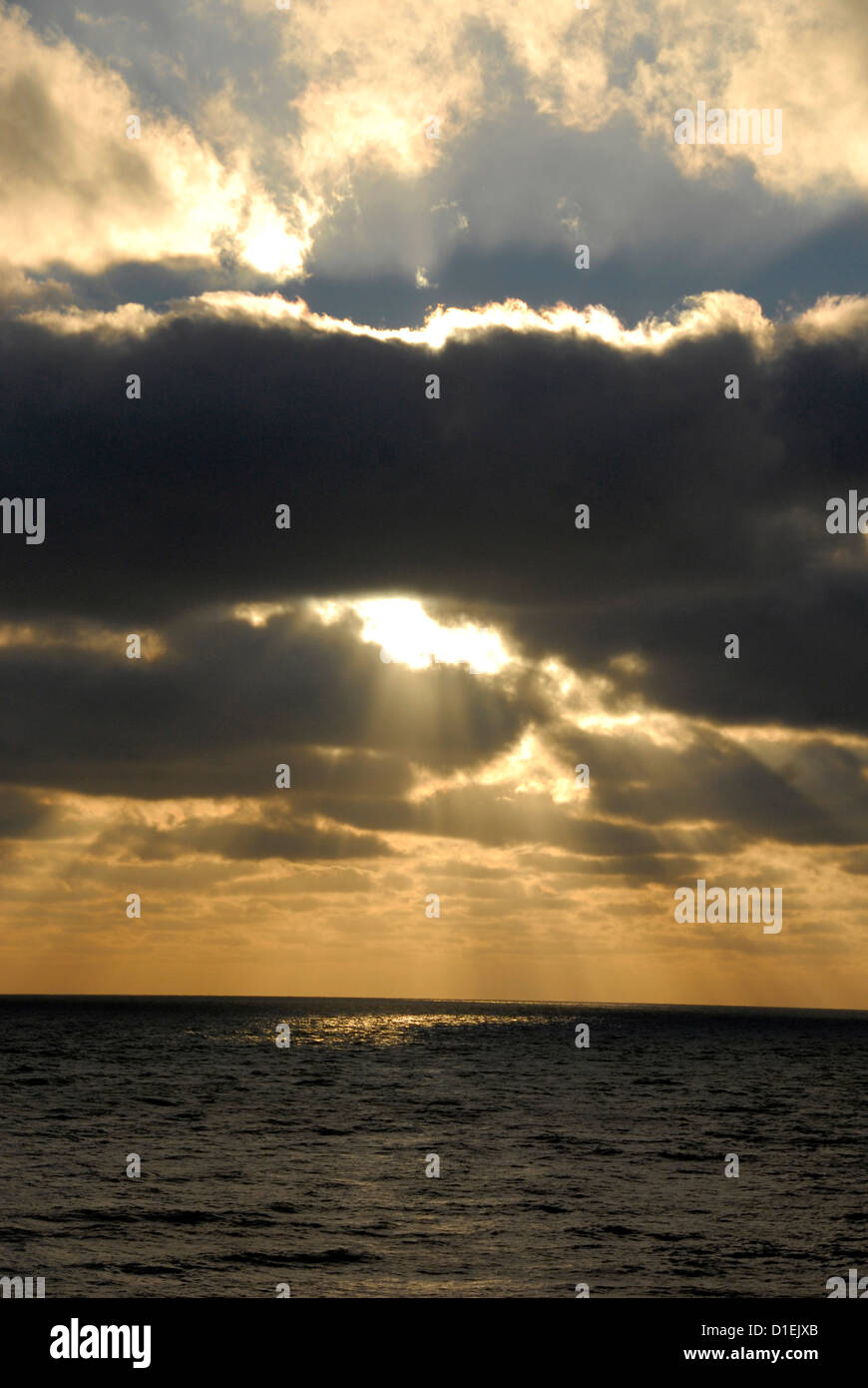 Dramatic sunset off Sussex coast, UK Stock Photo