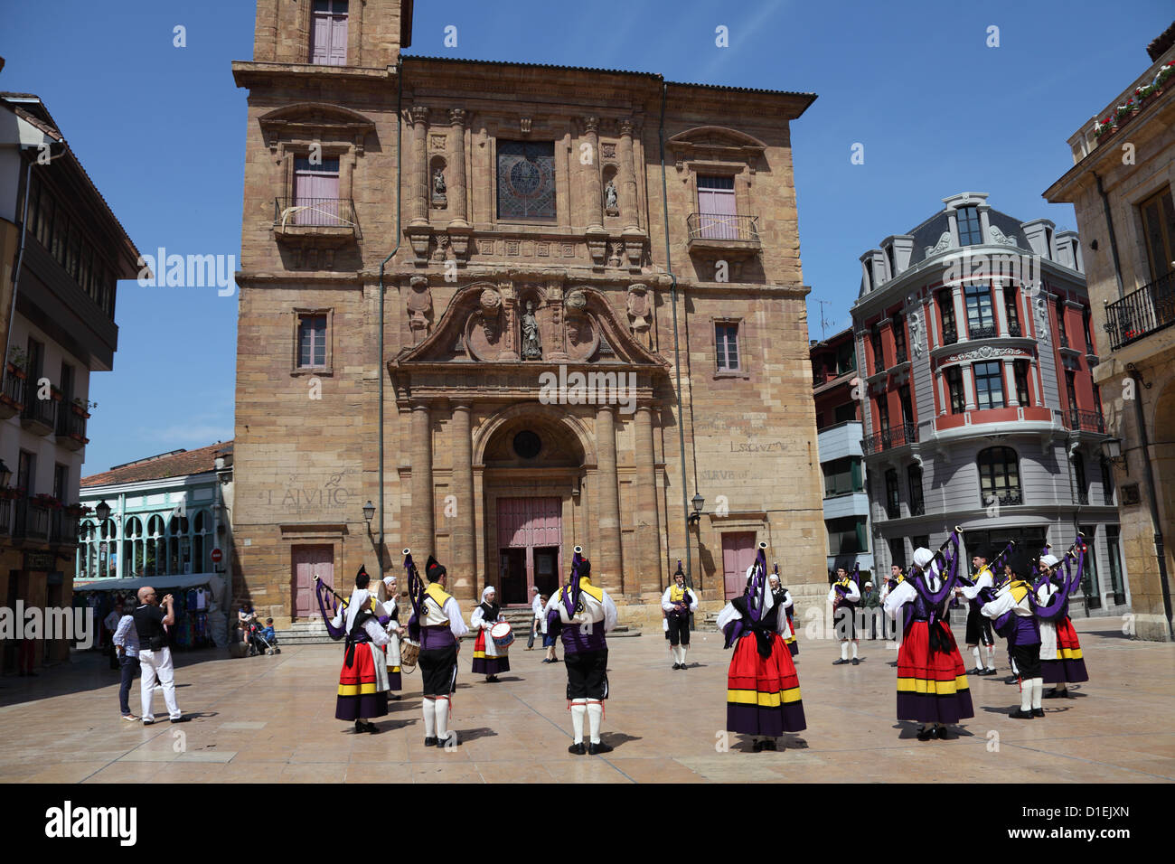 Traditional Celtic street festival la Constitucion square in front of church of San Isidoro el Real, Oviedo, Asturias Spain Stock Photo