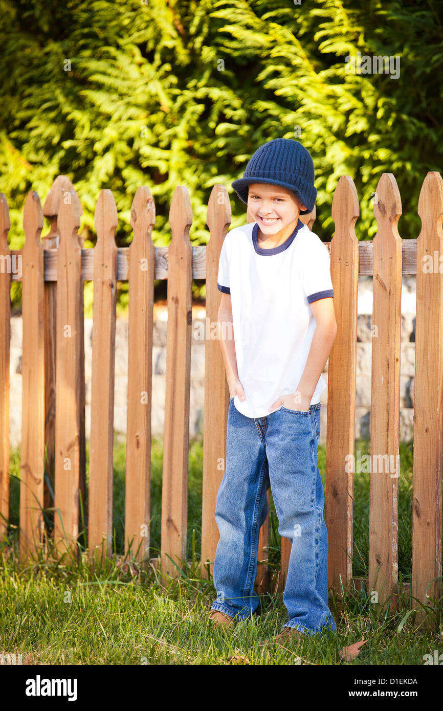 portrait of 8 year old boy Stock Photo