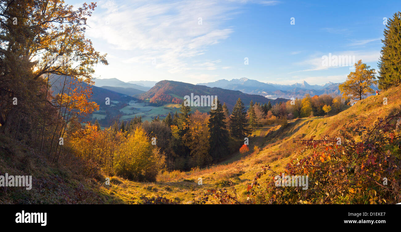 View from Gaisberg over Salzachtal to Berchtesgaden Alps with Watzmann Salzburger Land, Austria, Europe Stock Photo