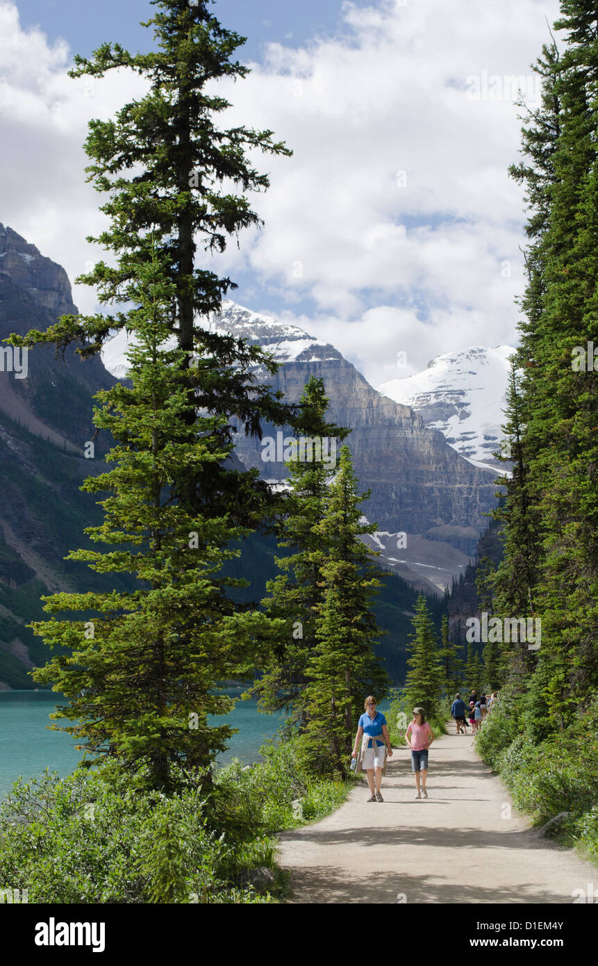 Hiking trail along beautiful Lake Louise Alberta Canada Stock Photo