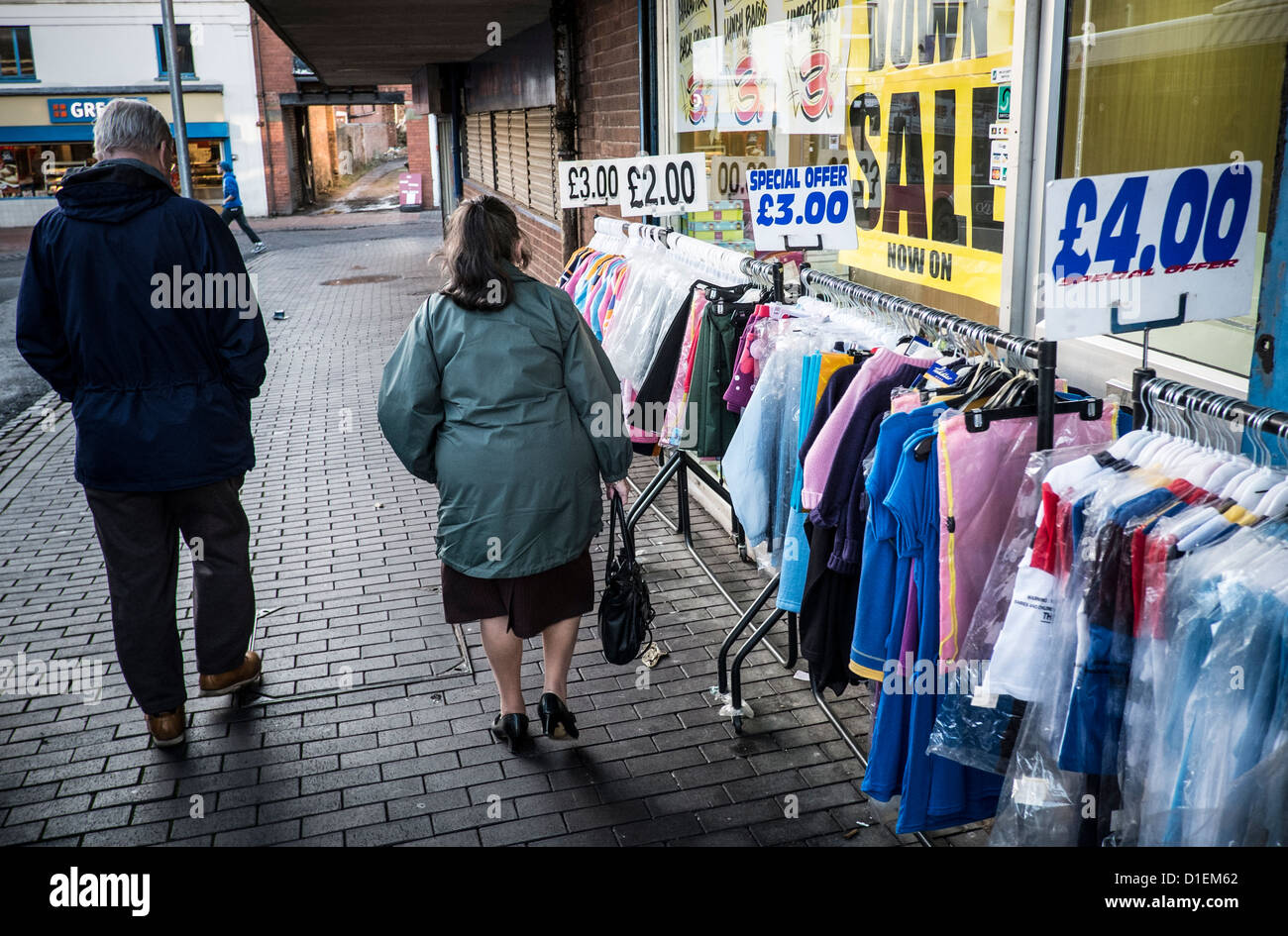Clothes on sale in the Black Country town of Willenhall, UK Stock Photo