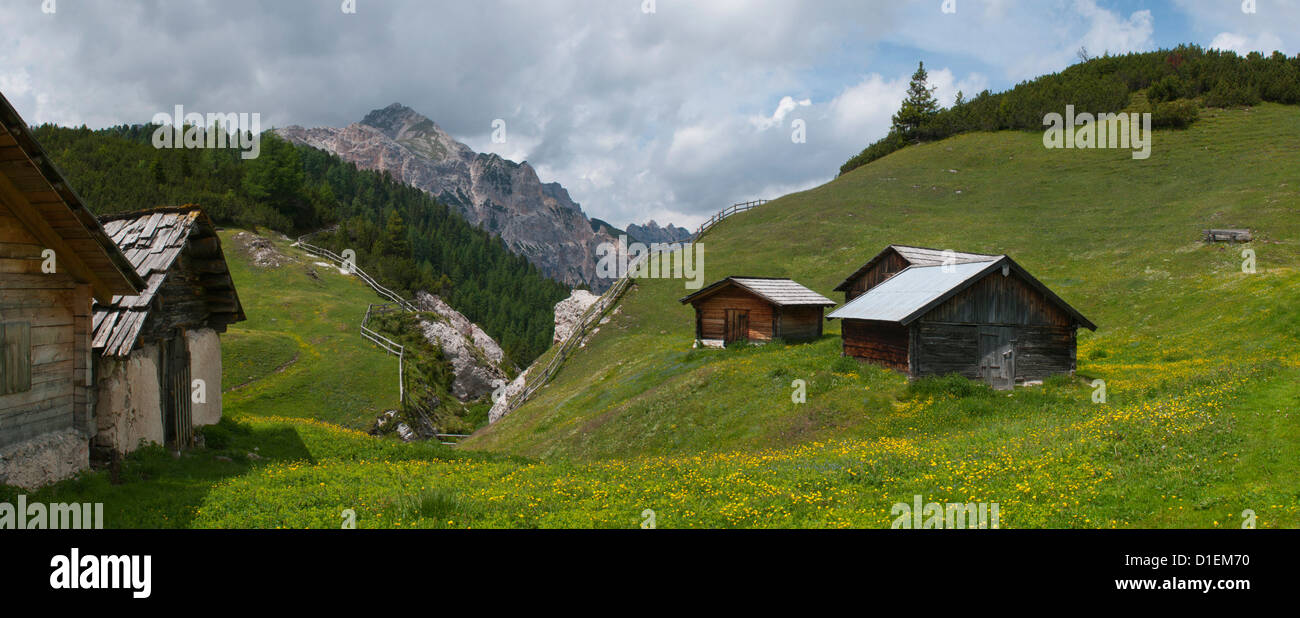 Alpine huts in the Dolomites, South Tyrol, Italy Stock Photo