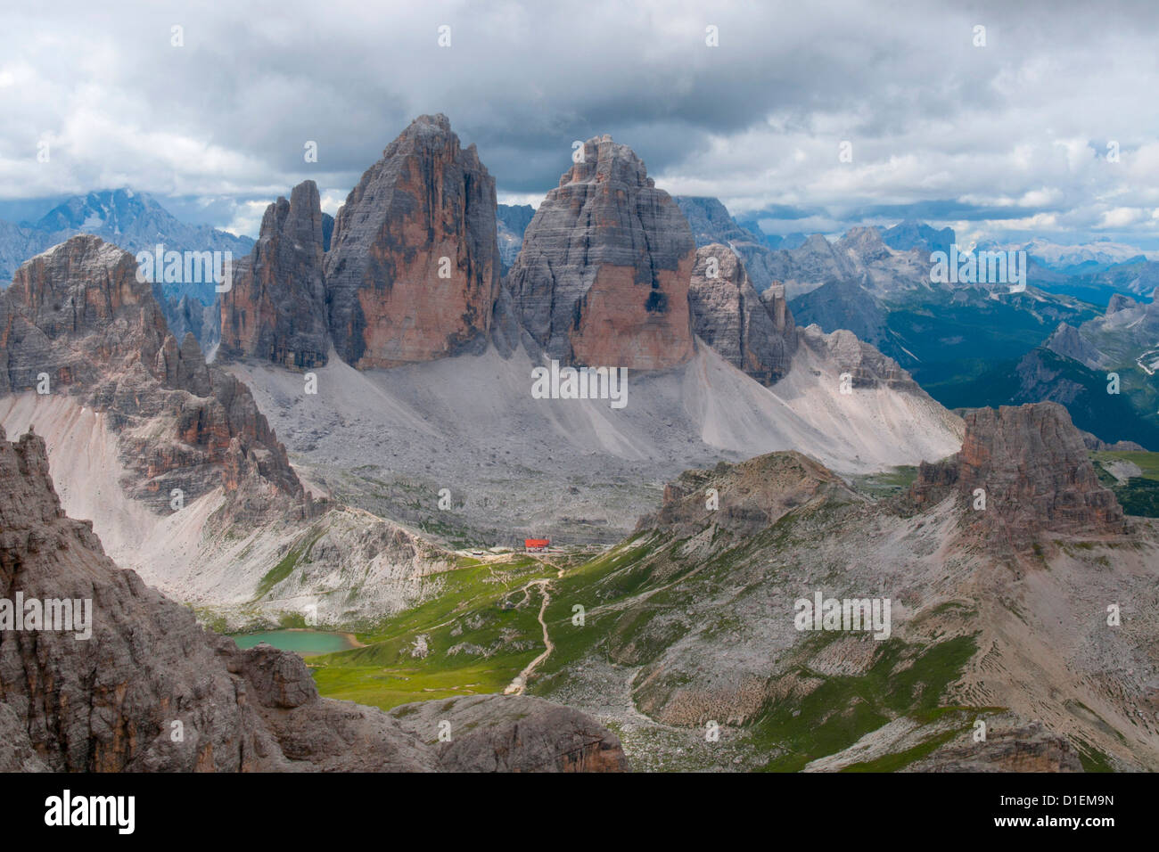 Mountainscape with Drei Zinnen, Dolomites, South Tyrol, Italy Stock Photo