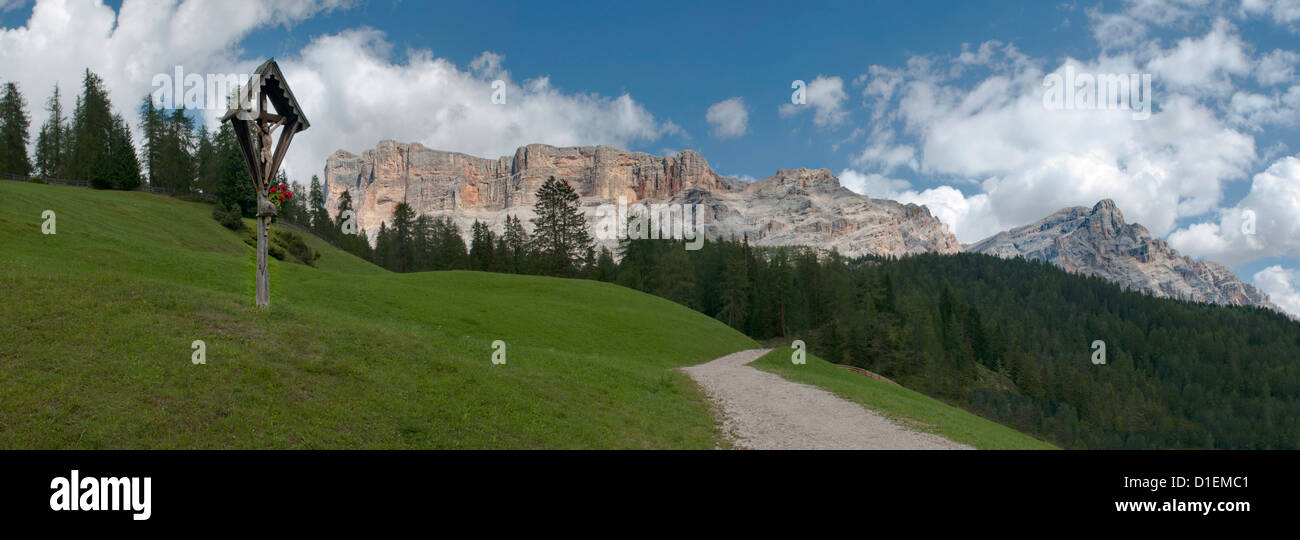 Mountainscape with Heiligkreuzkofel, Dolomites, South Tyrol, Italy Stock Photo