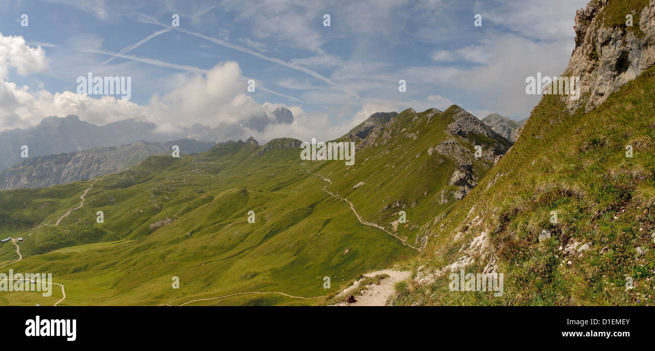 Trails in the Puez-Geisler Nature Park, Dolomites, South Tyrol, Italy Stock Photo