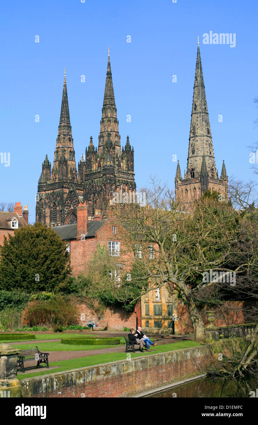 Lichfield Cathedral from Minster bridge Lichfield Staffordshire England