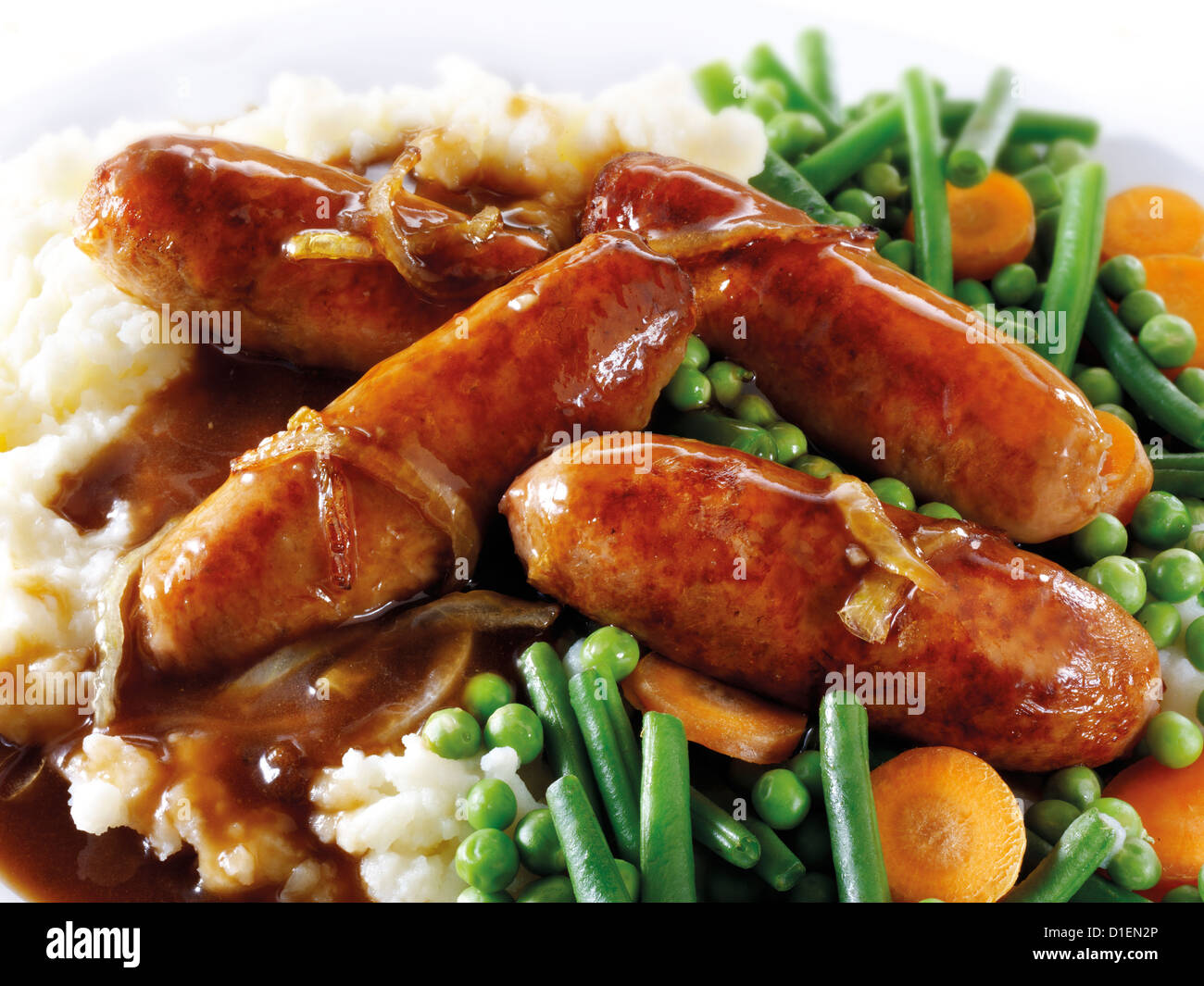 Traditional British Sausage & Mash with Onion Gravy Stock Photo Alamy