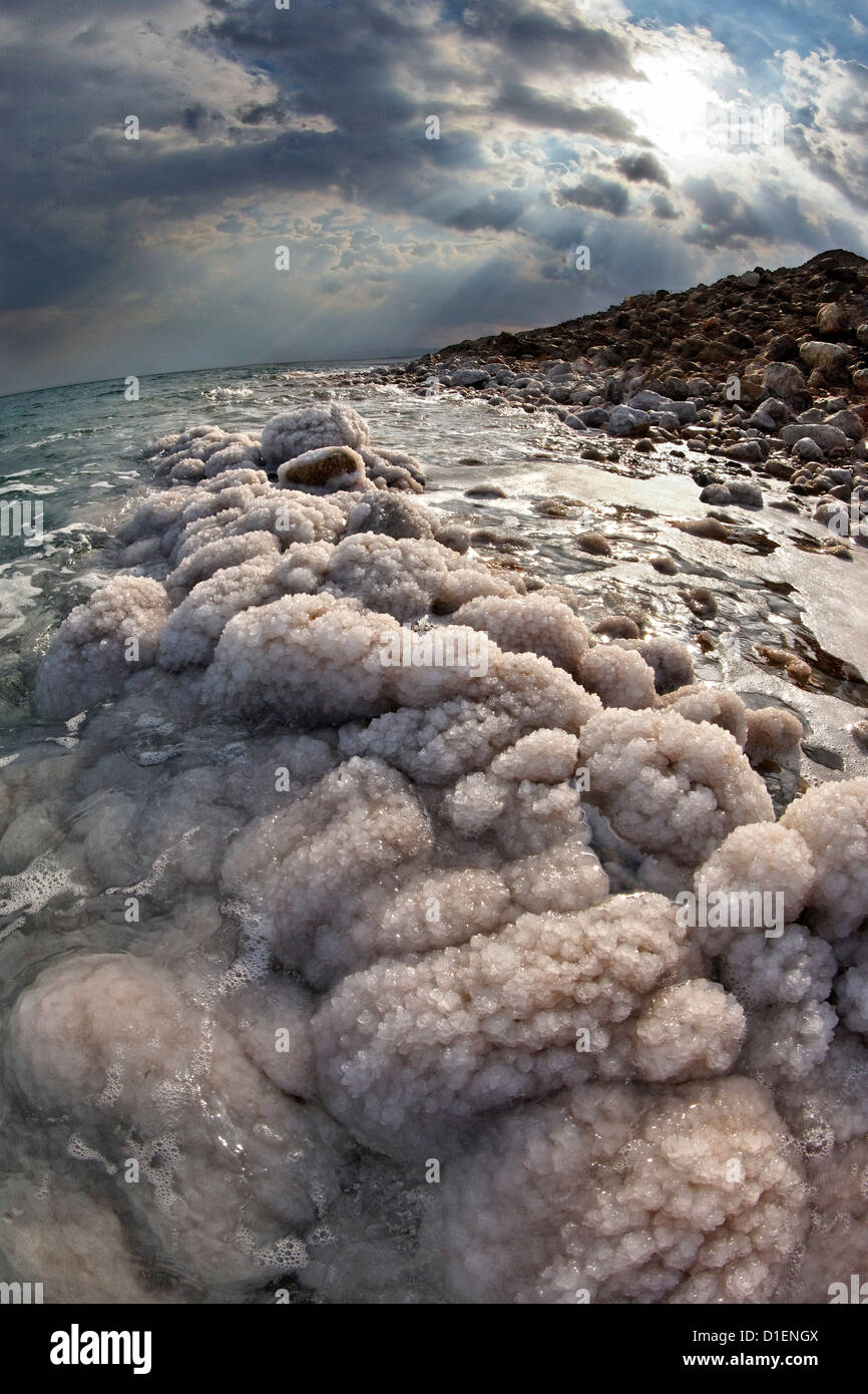 Salt crystal formations in the Dead Sea, Israel Stock Photo