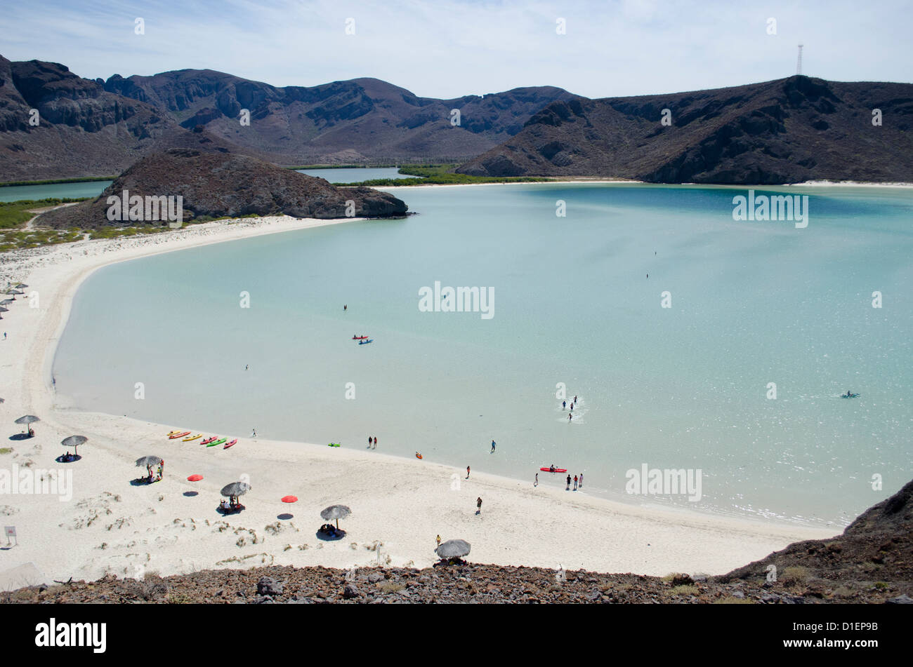 Balandra beach on the Sea Of Cortez north of La Paz Baja Sur Mexico with its clear waters and famous mushroom rock Stock Photo