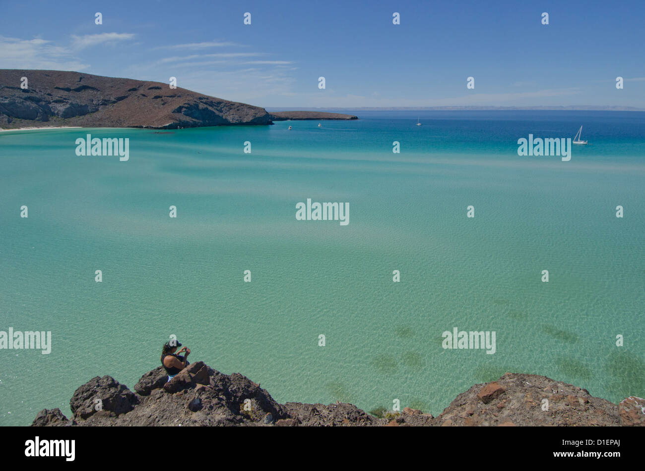 Balandra beach on the Sea Of Cortez north of La Paz Baja Sur Mexico with its clear waters and famous mushroom rock Stock Photo