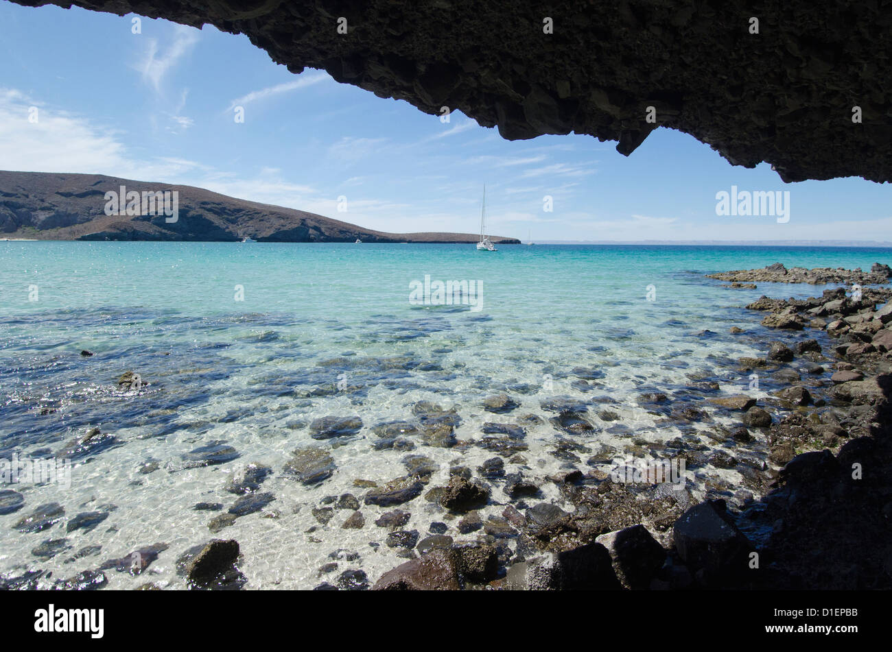 Balandra beach on the Sea Of Cortez north of La Paz Baja Sur Mexico with its clear waters and famous mushroom rock Stock Photo