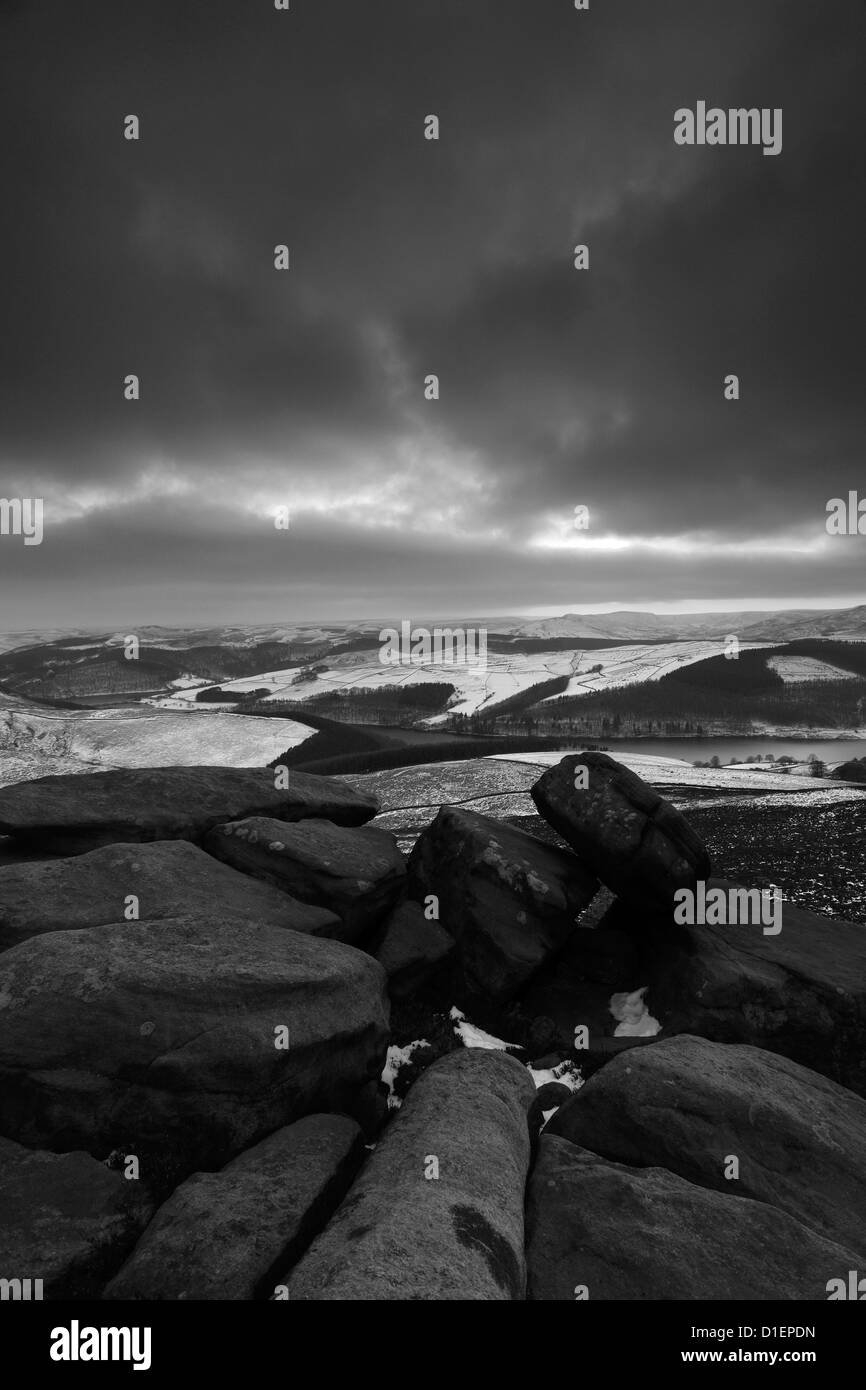 Black and White panoramic image, Wintertime over Howden Moors, Upper ...