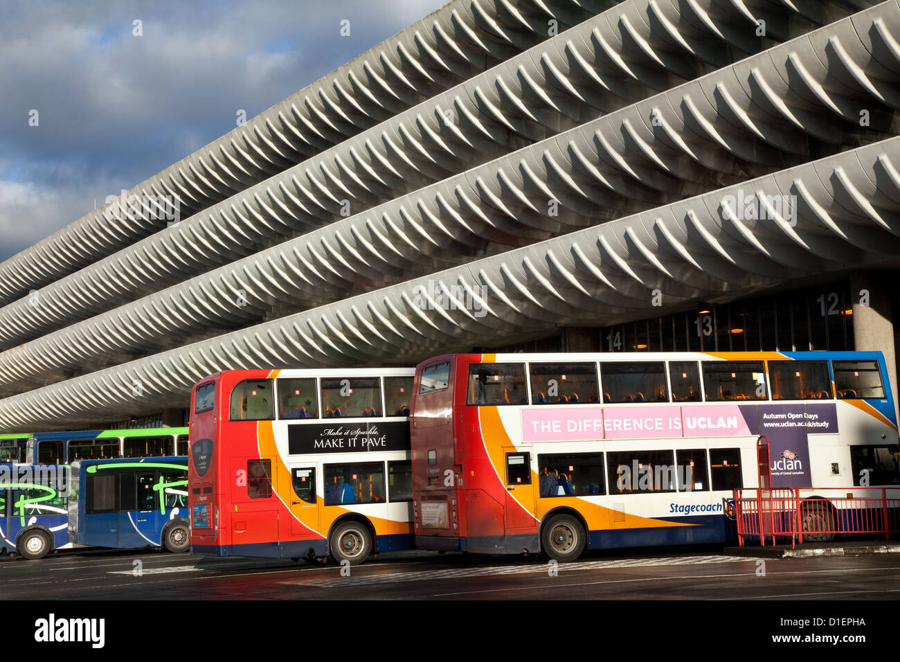 Central Terminus Preston Bus Station, and parked buses at Tithebarn St