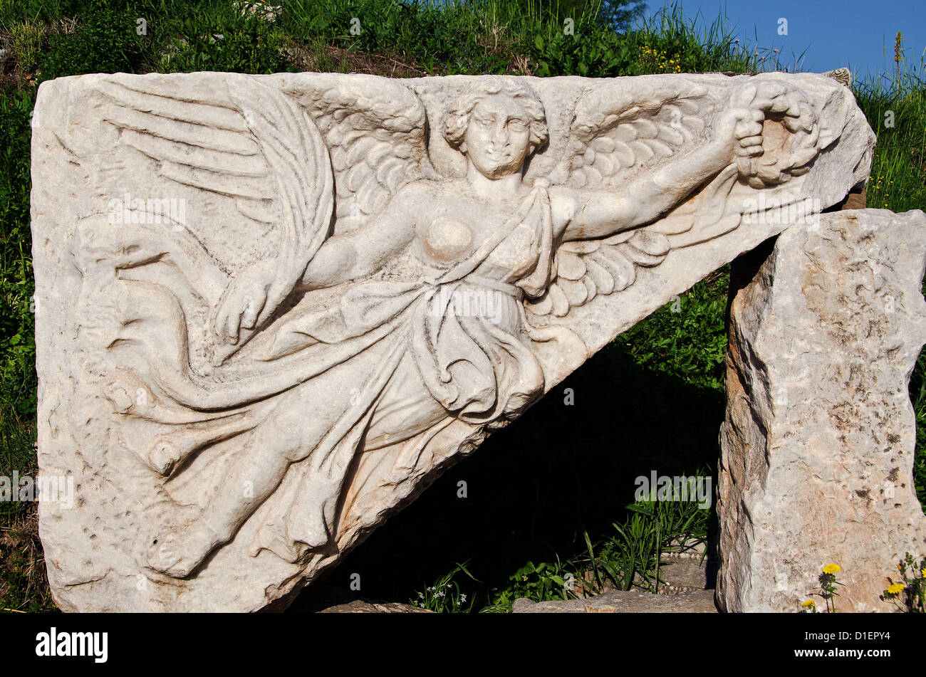 Stone carving Nike, Ephesus, Turkey Stock Photo
