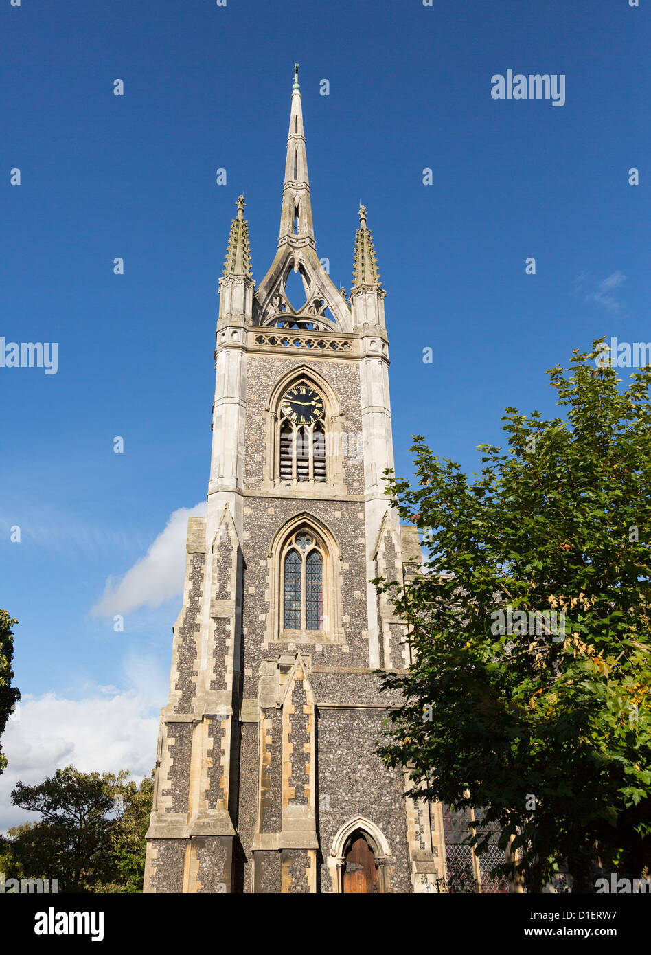 Old and unique church tower in Faversham Kent with crown spire on top Stock Photo