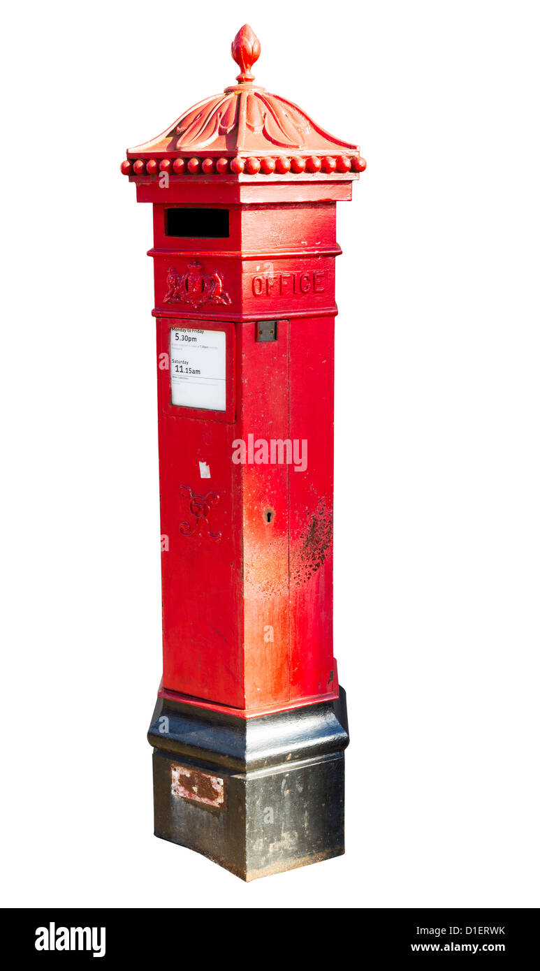 Traditional red pillar box style post box created for Queen Victoria Stock Photo